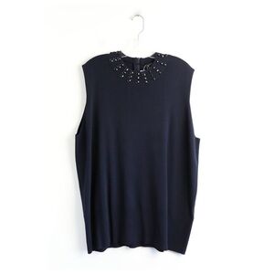 NWT Samoon by Gerry Weber Sleeveless Sweater 22 beaded knit top new navy blue